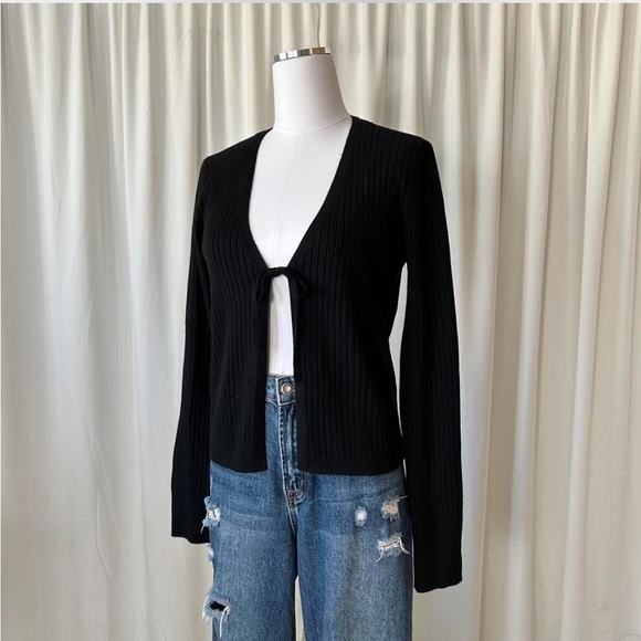 PINK Victoria's Secret Sweaters - PINK Victoria’s Secret Black ribbed cardigan with tie detail size small petite.